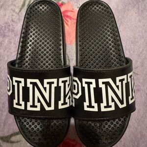 PINK Black Slide Sandals